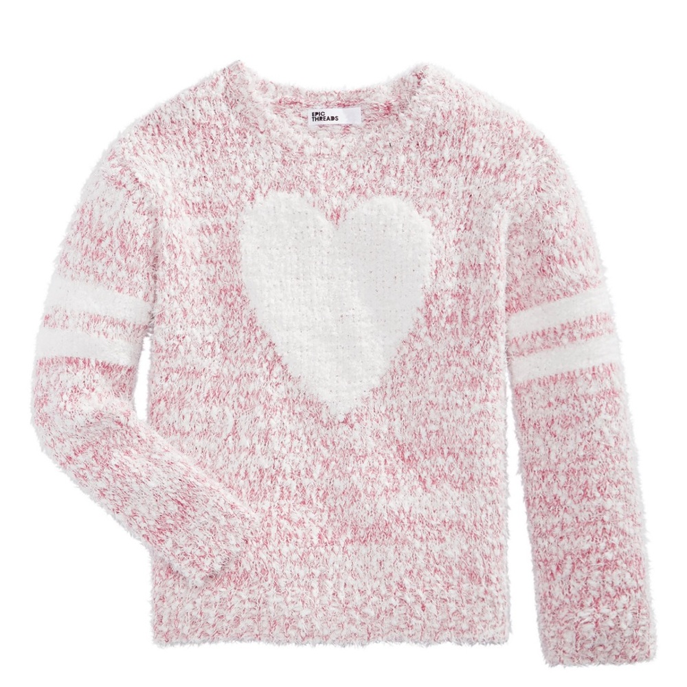 Epic Threads Girls Pink Fuzzy Heart Sweater Never Worn